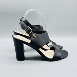 Cole Haan Shoes Women 8.5 Black Leather Grand OS Slingback Sandals Block Heel